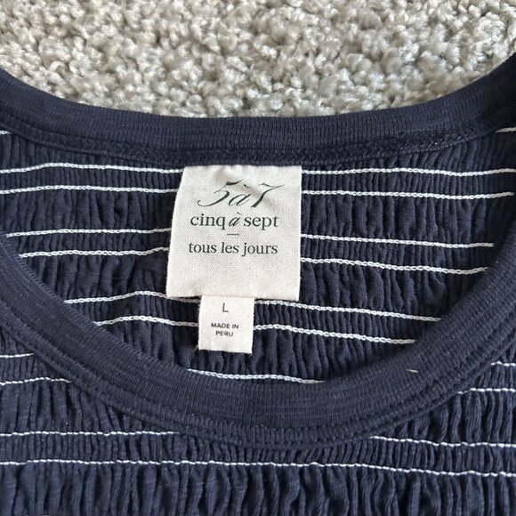 Cinq À Sept Large Fawn Smocked Tous Les Jours Navy Ruched Tank Top - Picture 4 of 12